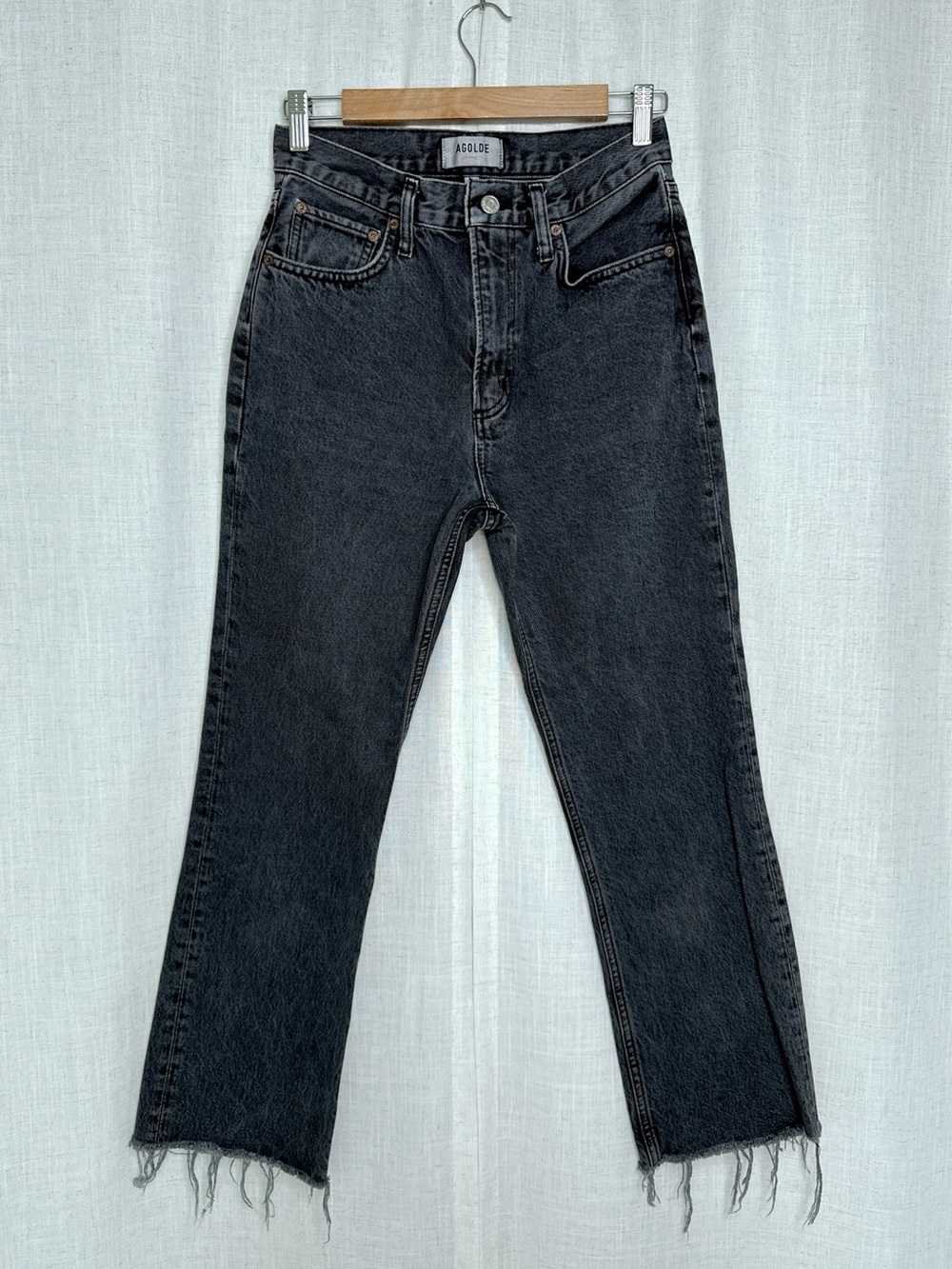 AGOLDE Vintage High Rise Kick Flare Raw Hem Jeans Black Size 26
